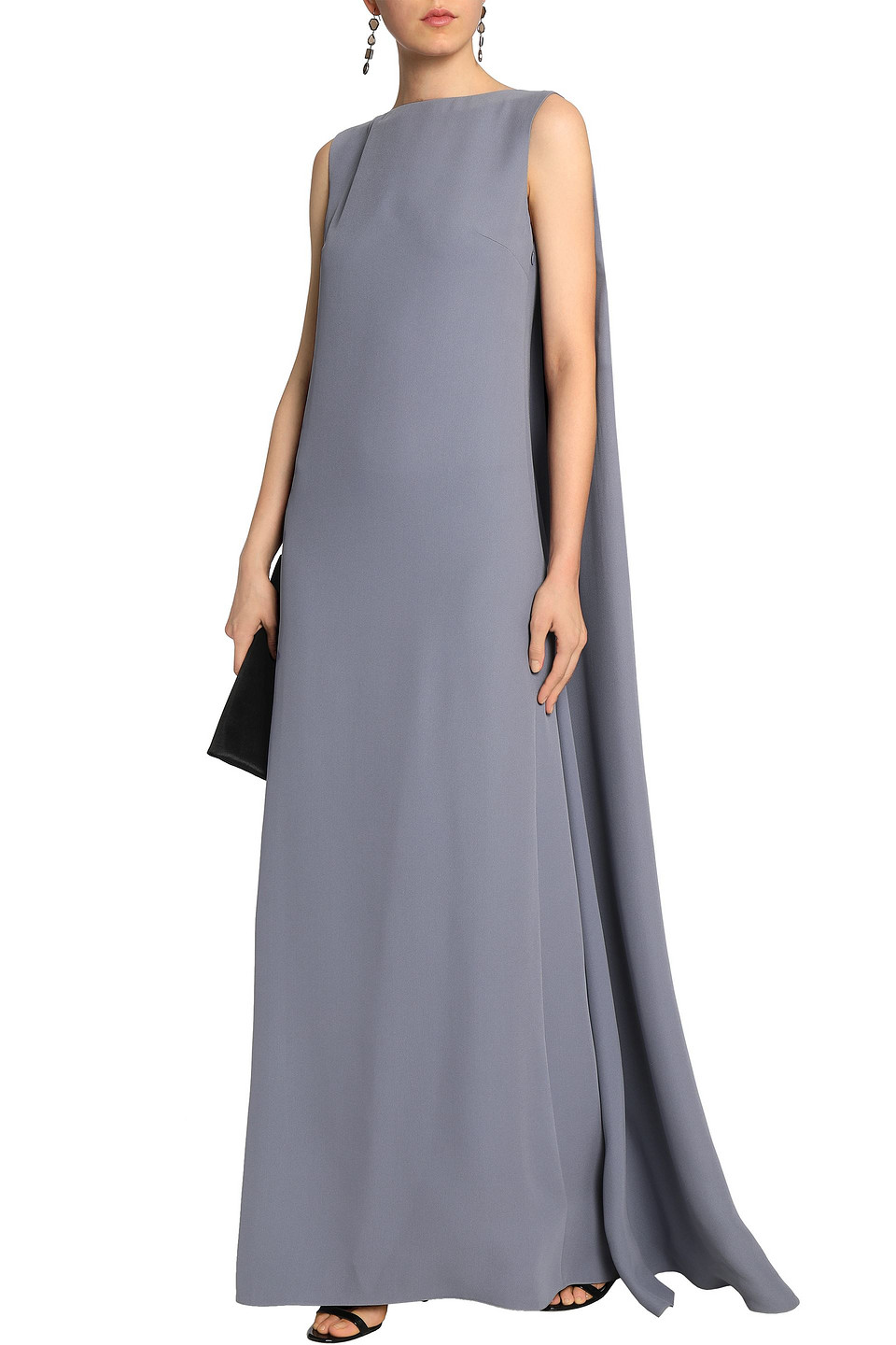 Valentino Cape-back Silk Crepe De Chine Gown In Grey