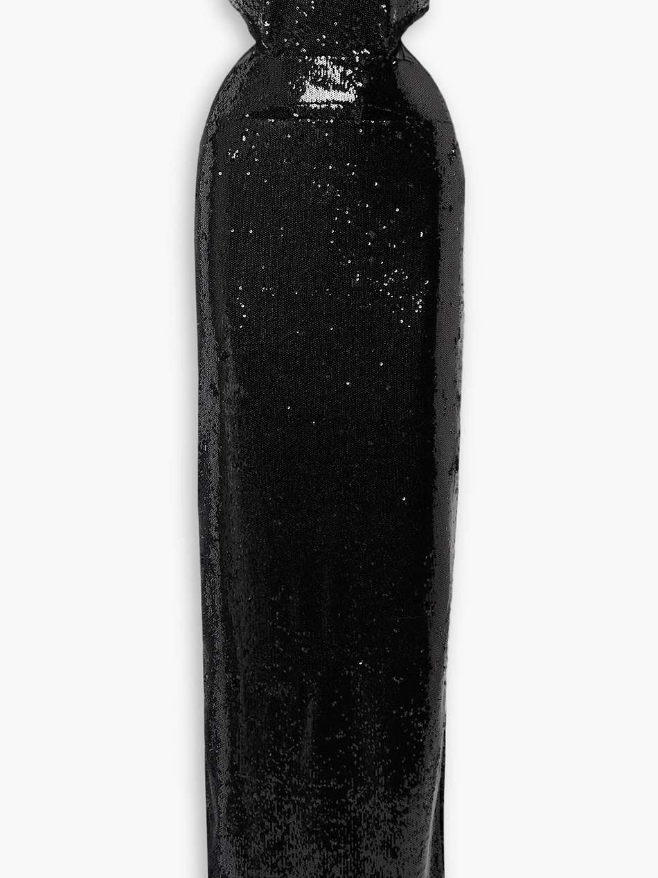 ava strapless cutout sequined satin gown