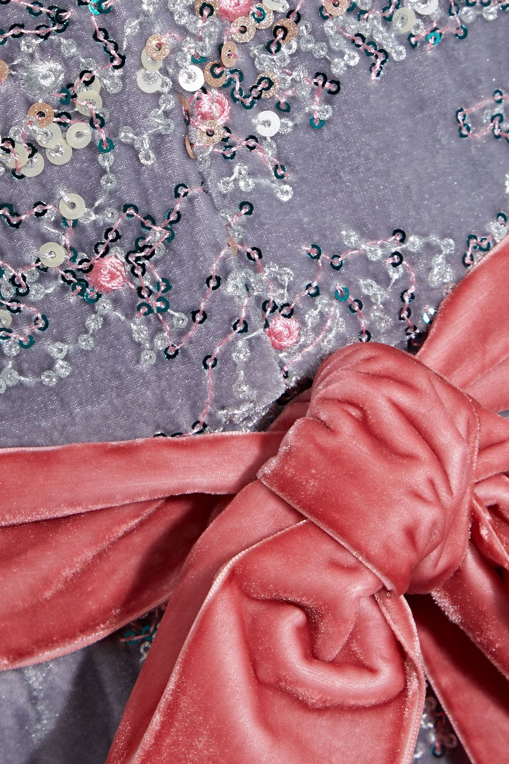 BADGLEY MISCHKA Belted sequin-embellished velvet dress