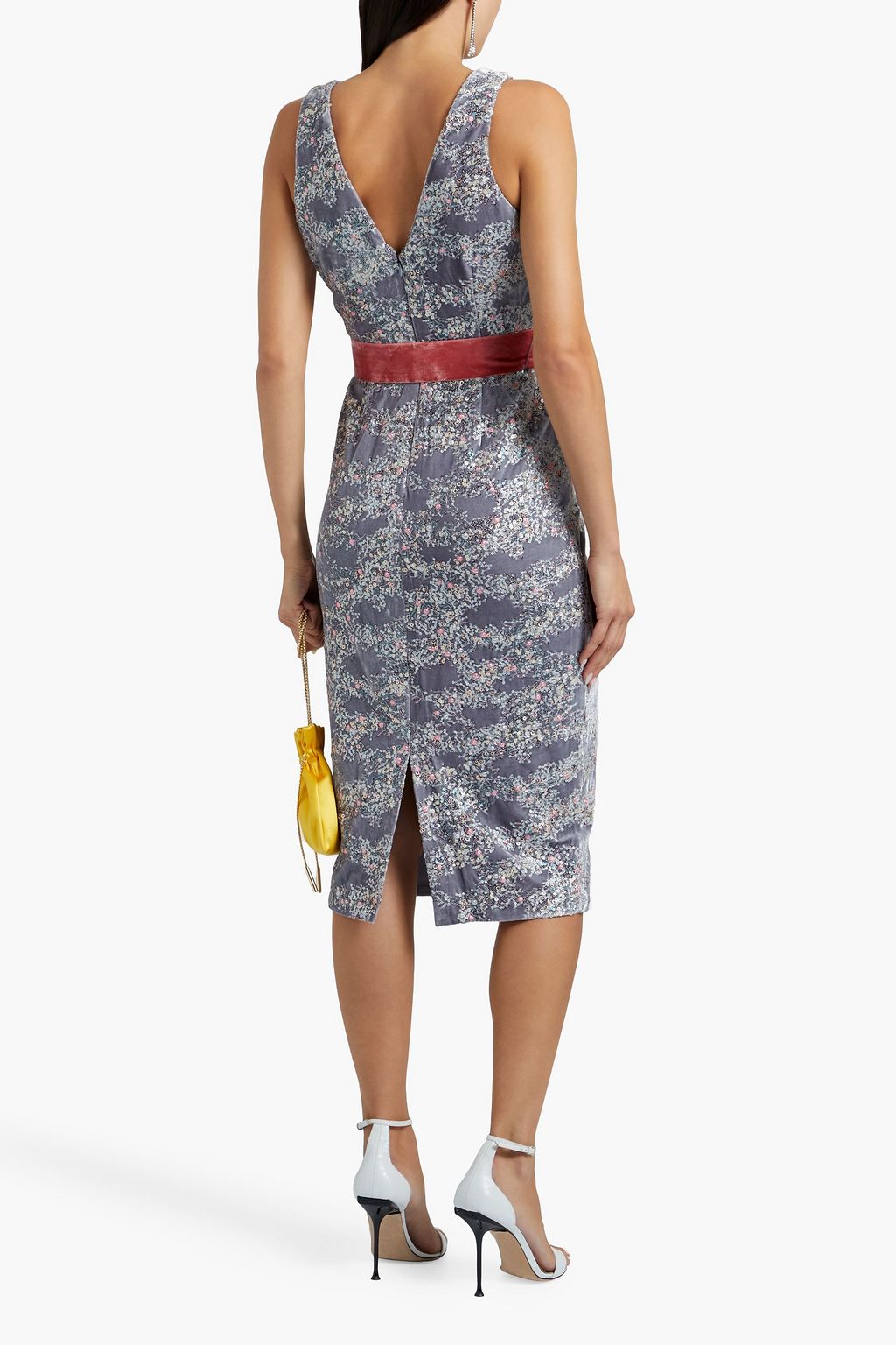 BADGLEY MISCHKA Belted sequin-embellished velvet dress