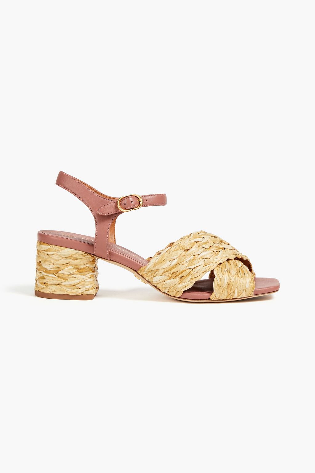 Light brown Leather-trimmed raffia sandals | TORY BURCH | THE OUTNET