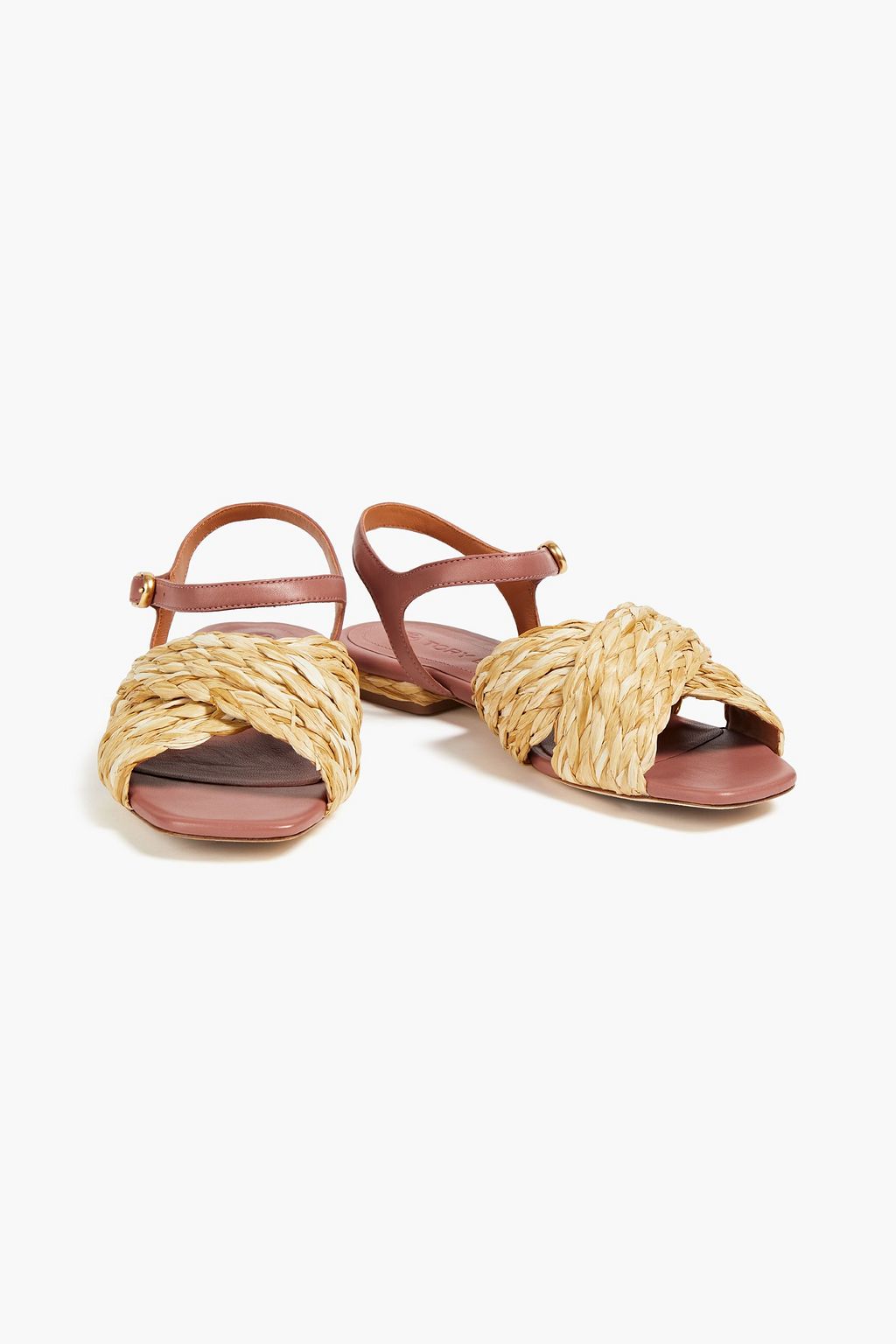 TORY BURCH Leather-trimmed raffia sandals