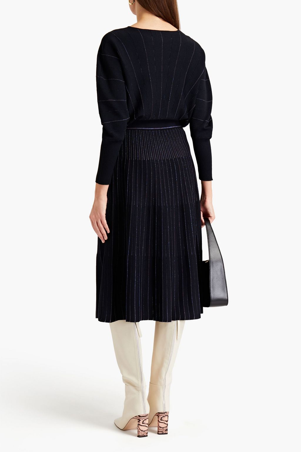 DIANE VON FURSTENBERG Sammy metallic striped ribbed-knit midi skirt