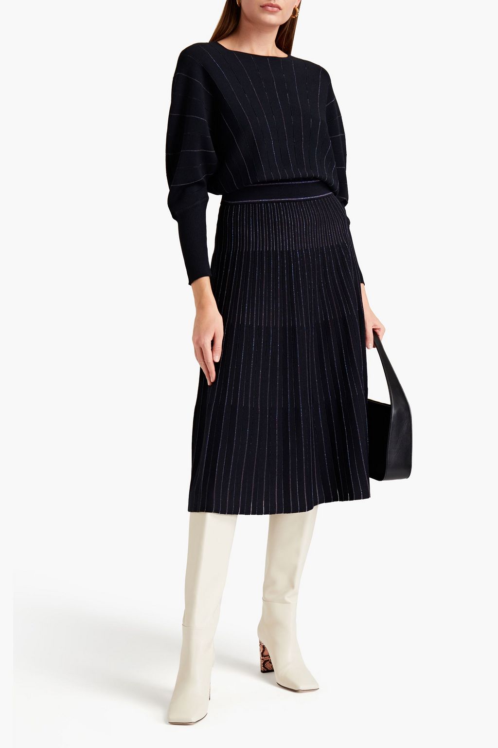 DIANE VON FURSTENBERG Sammy metallic striped ribbed-knit midi skirt