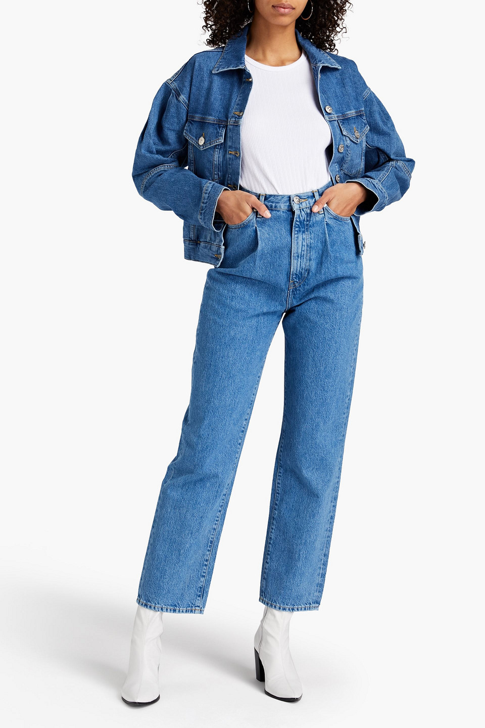 3x1 Pleated High-rise Straight-leg Jeans In Blue