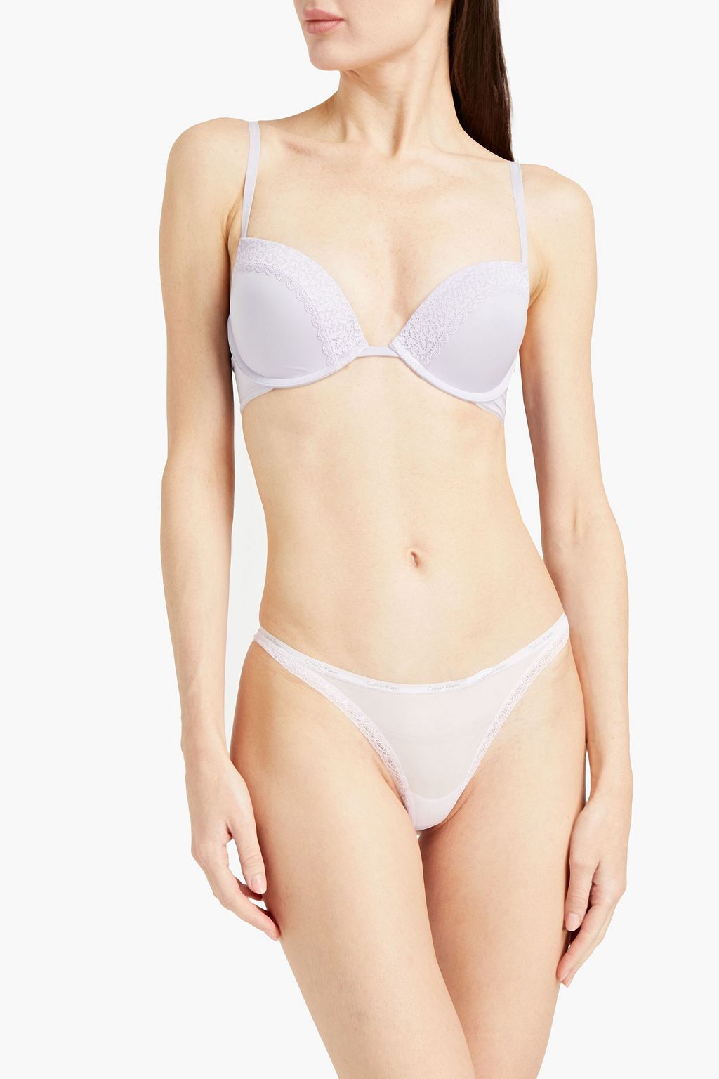 CALVIN KLEIN Lace-trimmed printed stretch-jersey low-rise thong