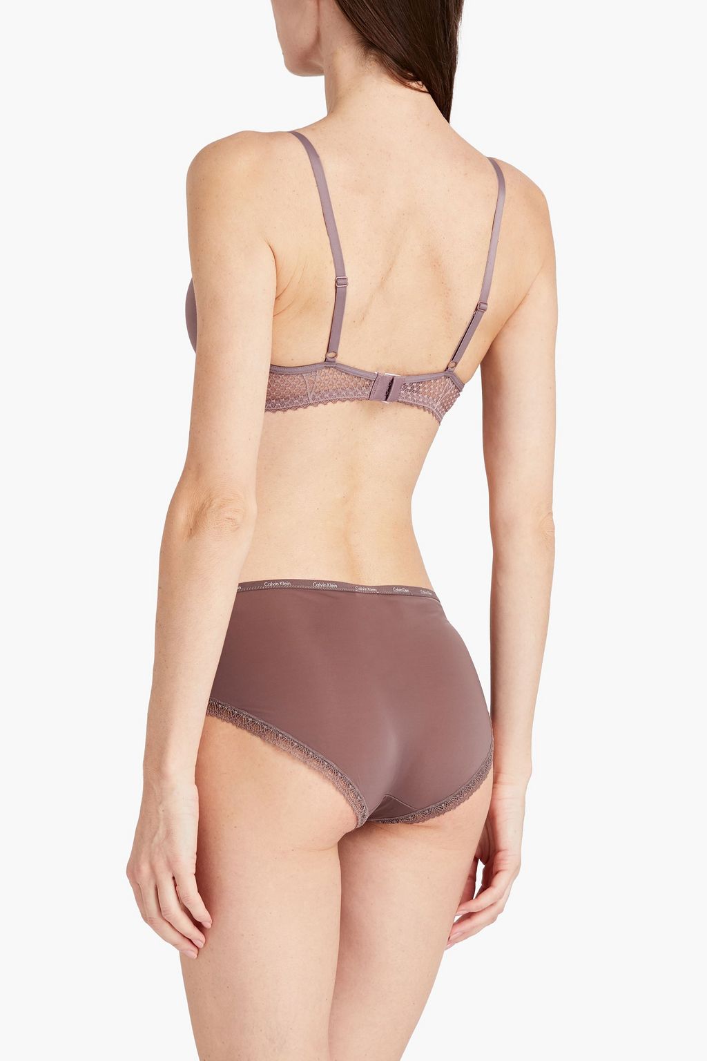 CALVIN KLEIN Lace-trimmed stretch-jersey mid-rise briefs