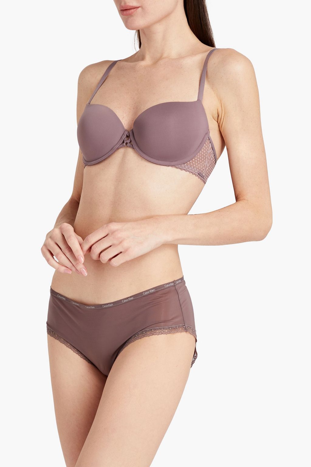 CALVIN KLEIN Lace-trimmed stretch-jersey mid-rise briefs