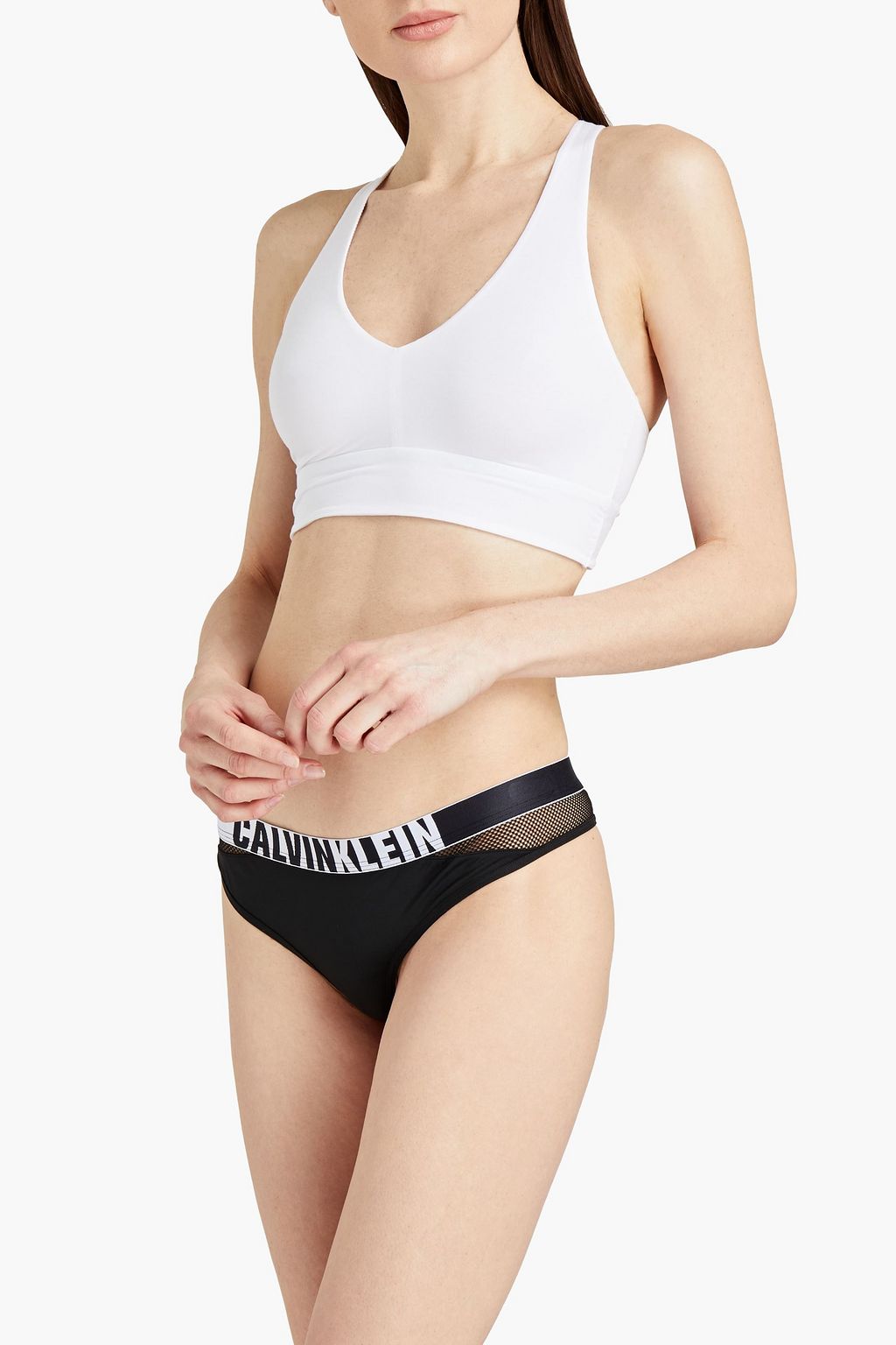 CALVIN KLEIN Jacquard-paneled stretch low-rise thong