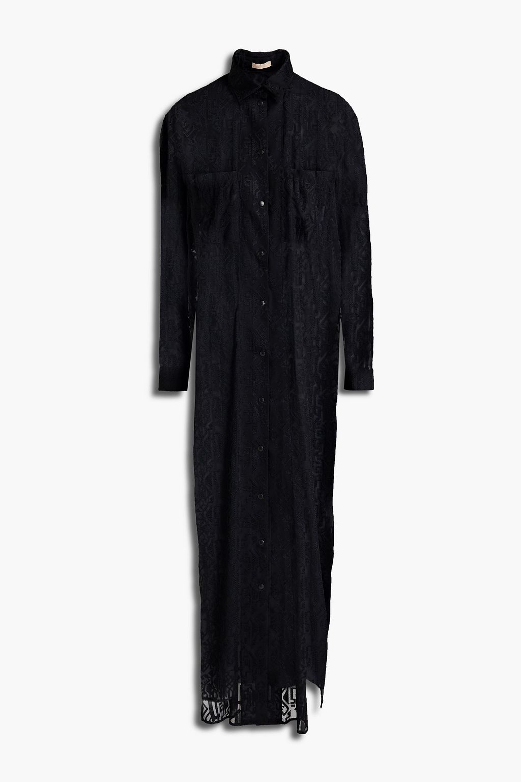 Embroidered organza maxi shirt dress