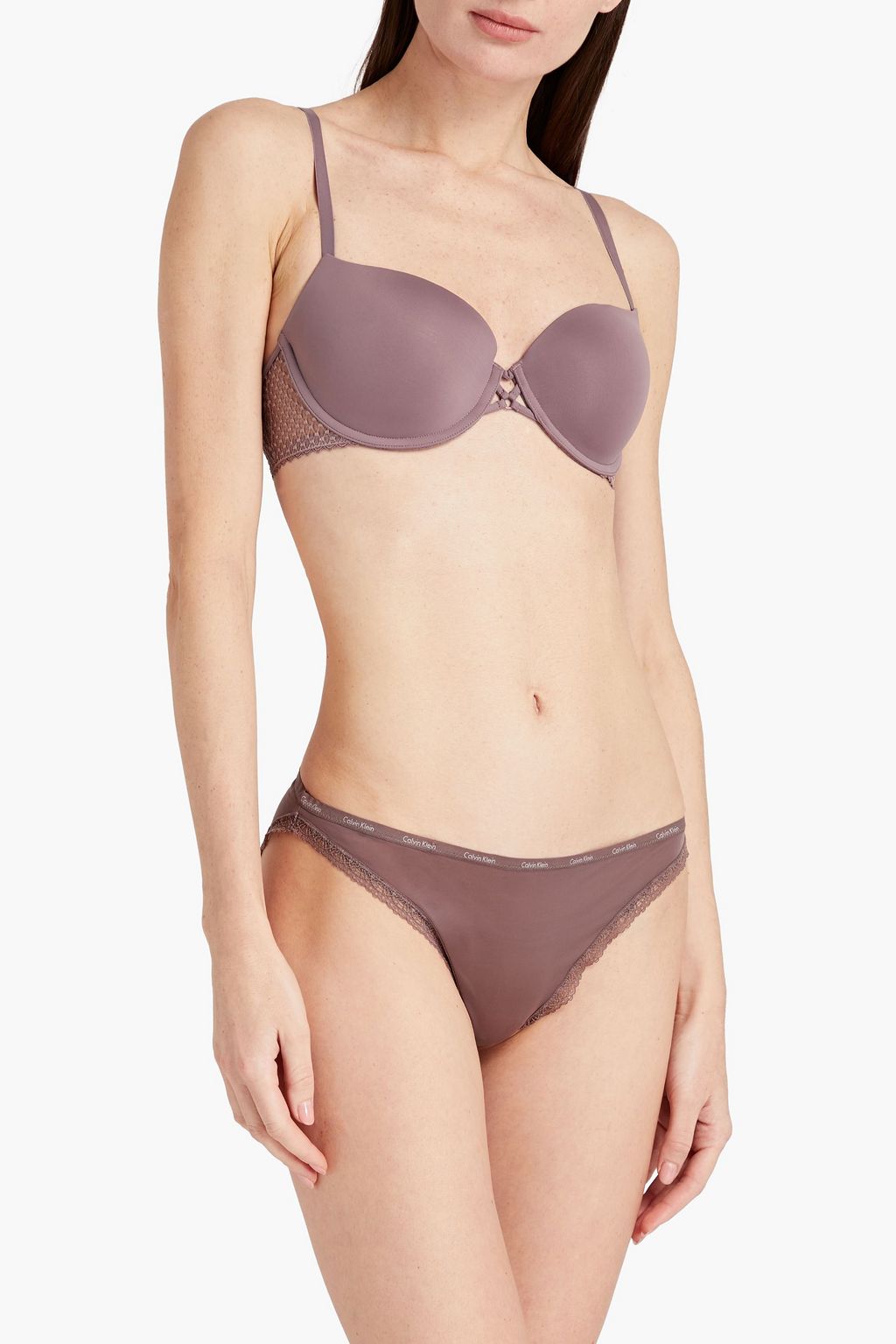 CALVIN KLEIN Lace-trimmed stretch-jersey low-rise briefs