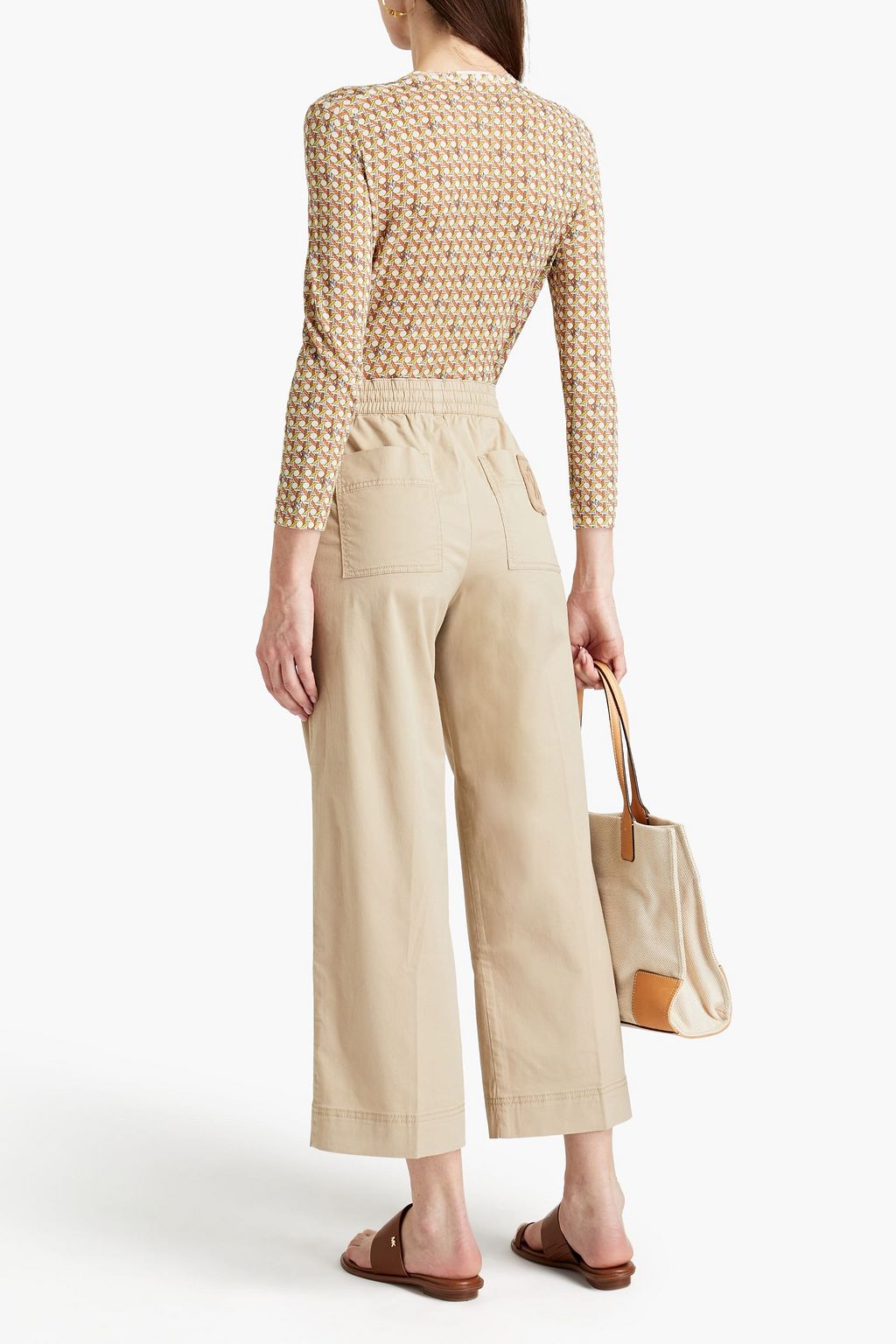 TORY BURCH Canvas-paneled cotton-blend twill wide-leg pants