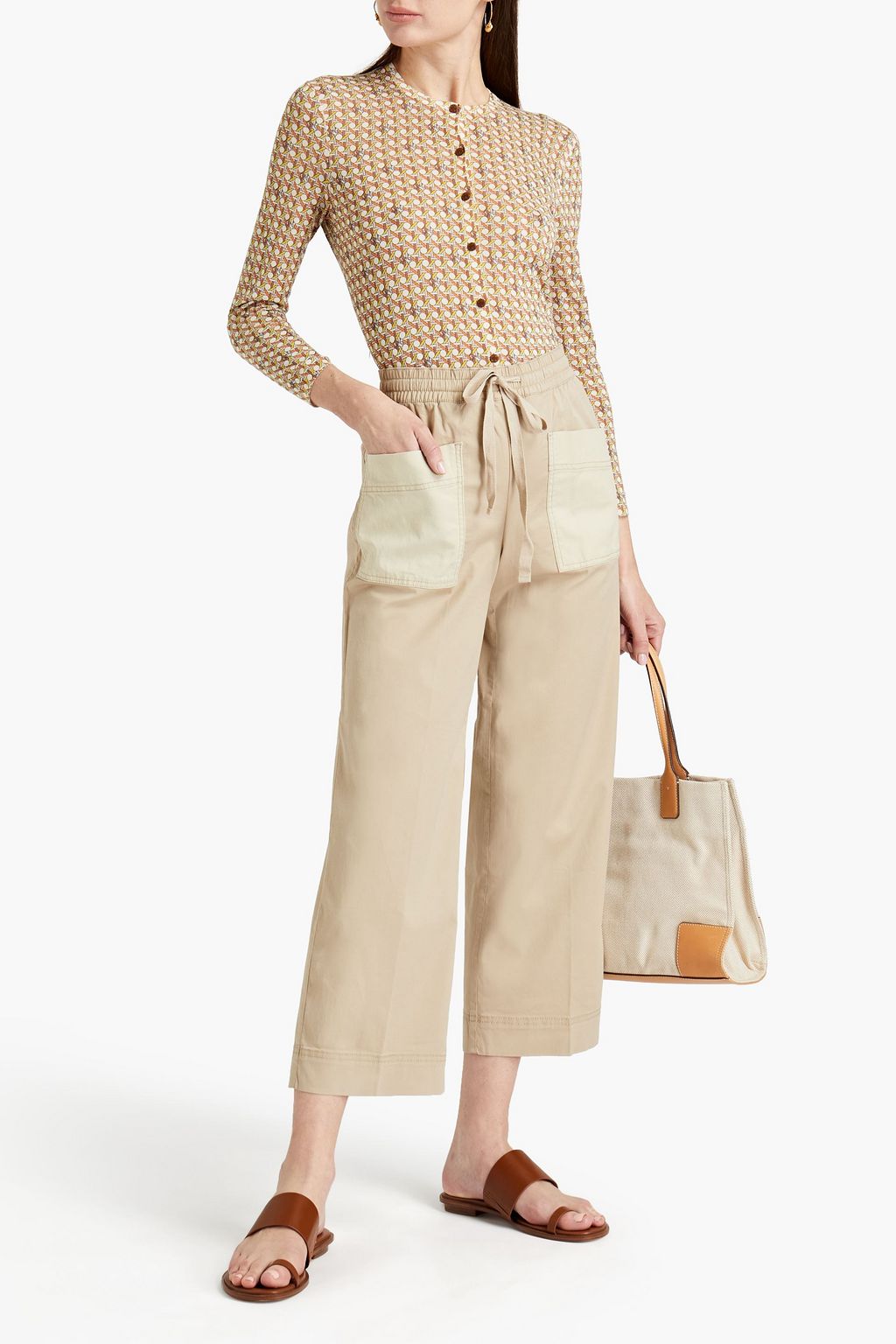 TORY BURCH Canvas-paneled cotton-blend twill wide-leg pants