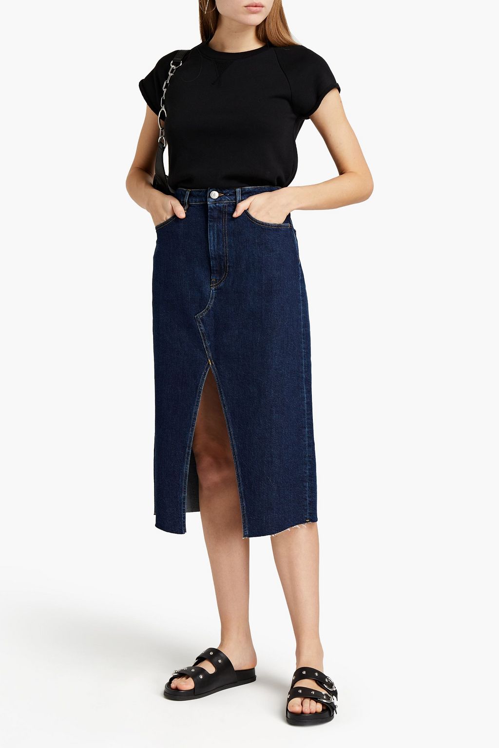 3X1 NYC Faded denim midi skirt