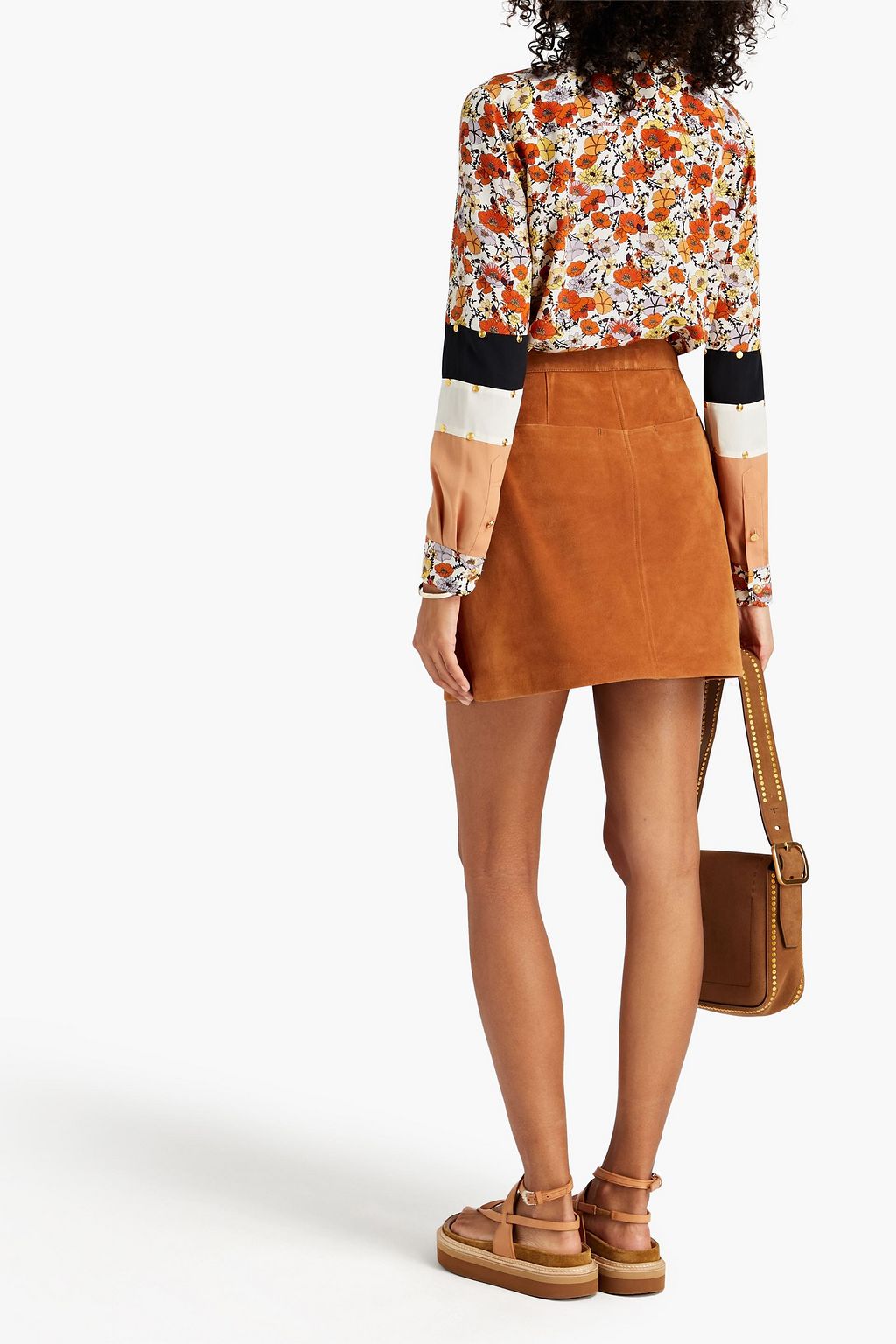 TORY BURCH Paneled floral-print silk crepe de chine blouse