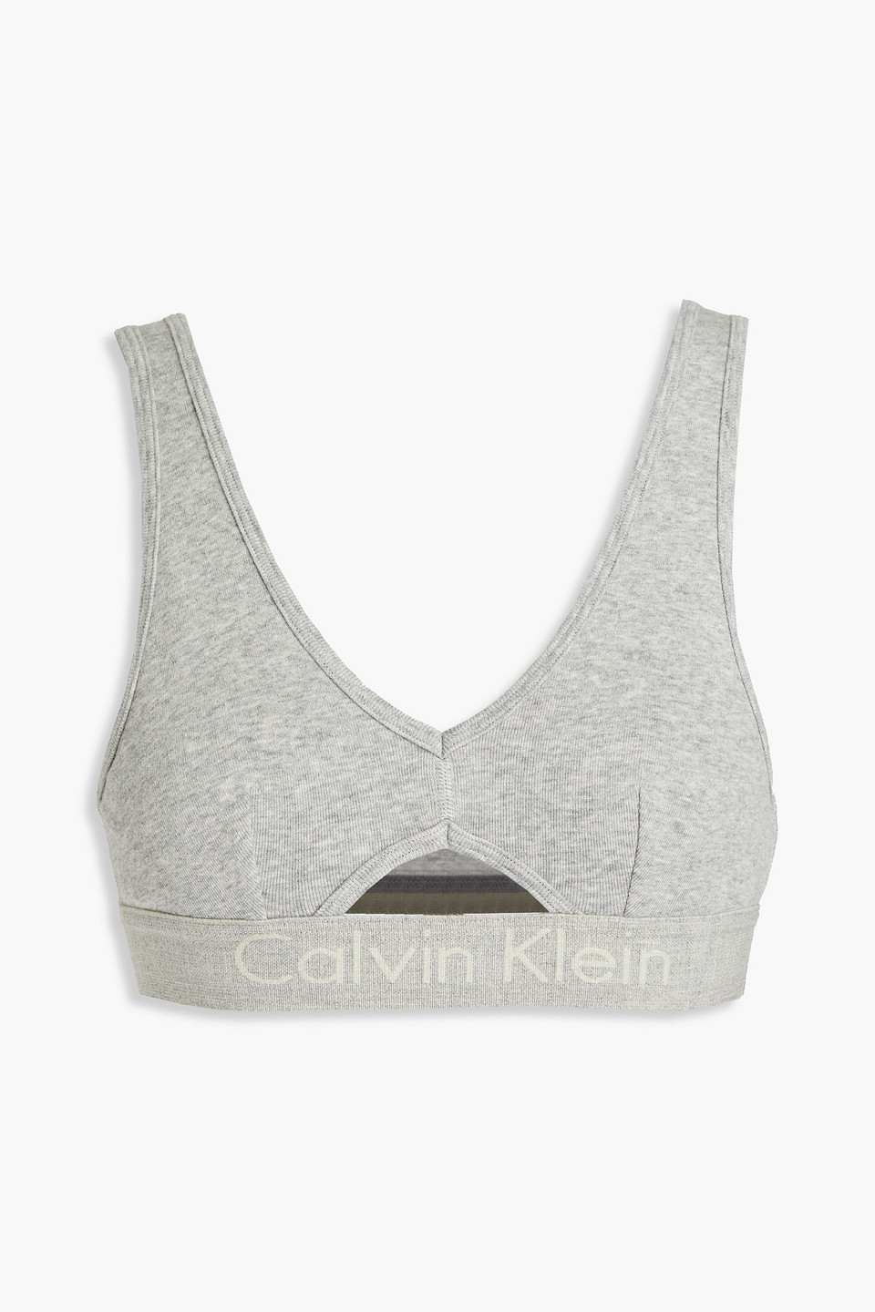 Calvin Klein Cutout Mélange Cotton-jersey Sports Bra In Grey