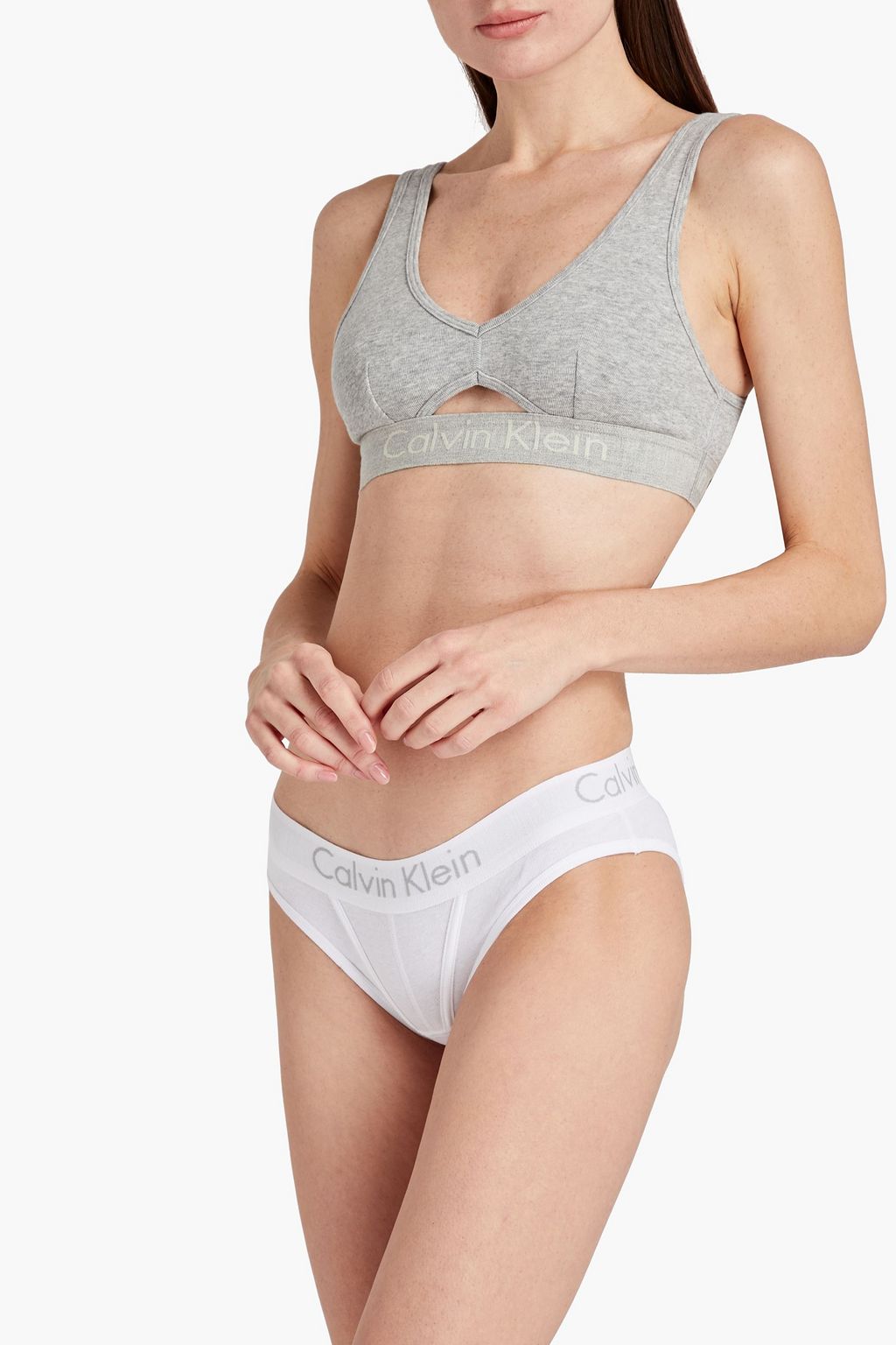 CALVIN KLEIN Cutout mélange cotton-jersey sports bra