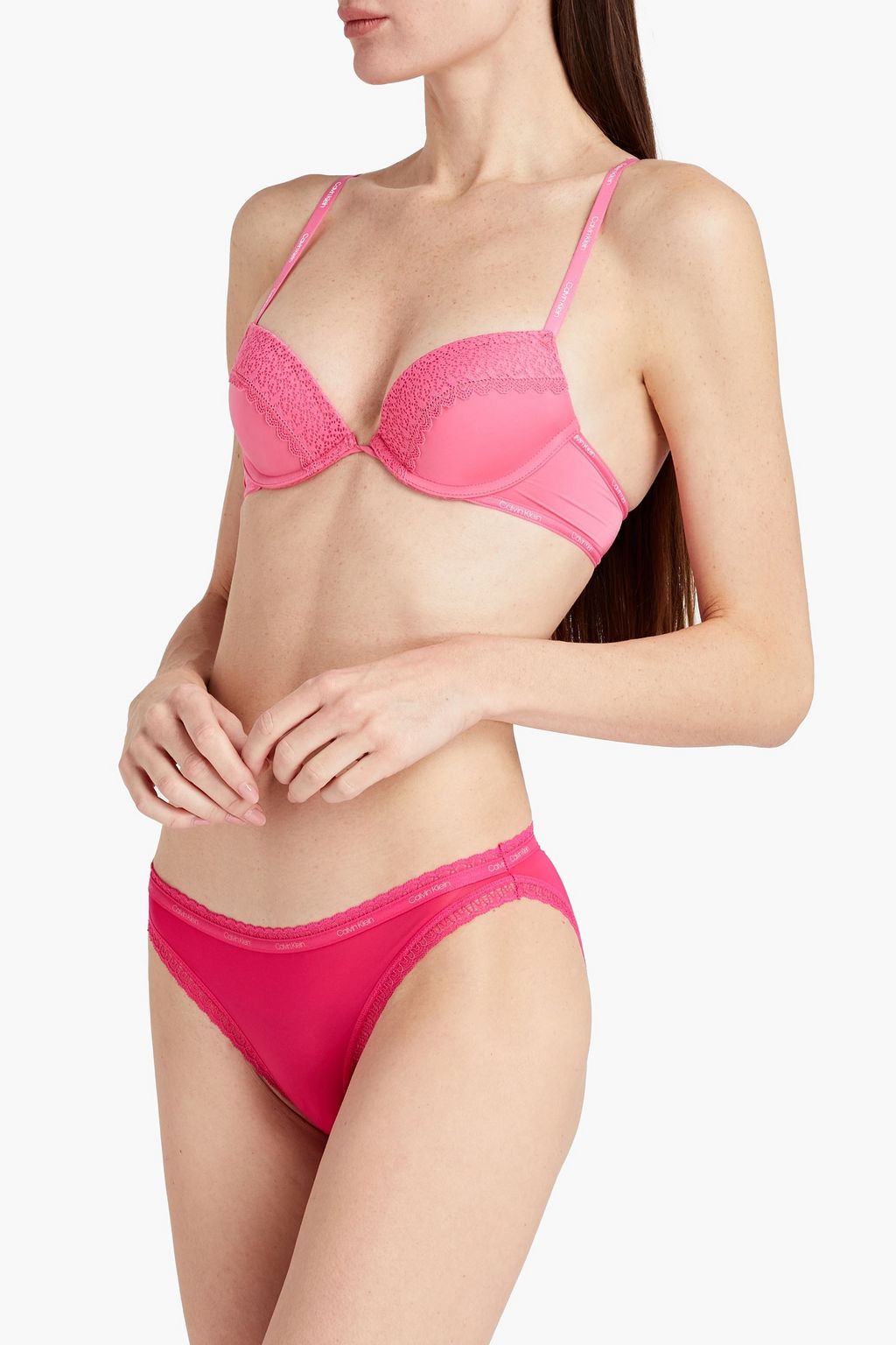 CALVIN KLEIN Lace-trimmed jersey balconette bra
