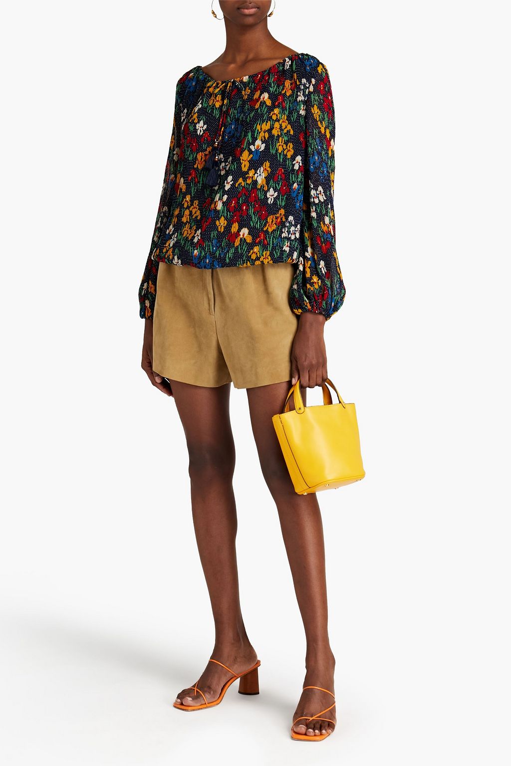 TORY BURCH Josephine floral-print plissé crepe de chine blouse