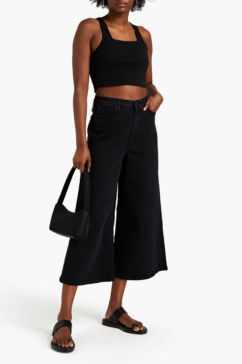 3x1 Cropped High-rise Wide-leg Jeans In Black