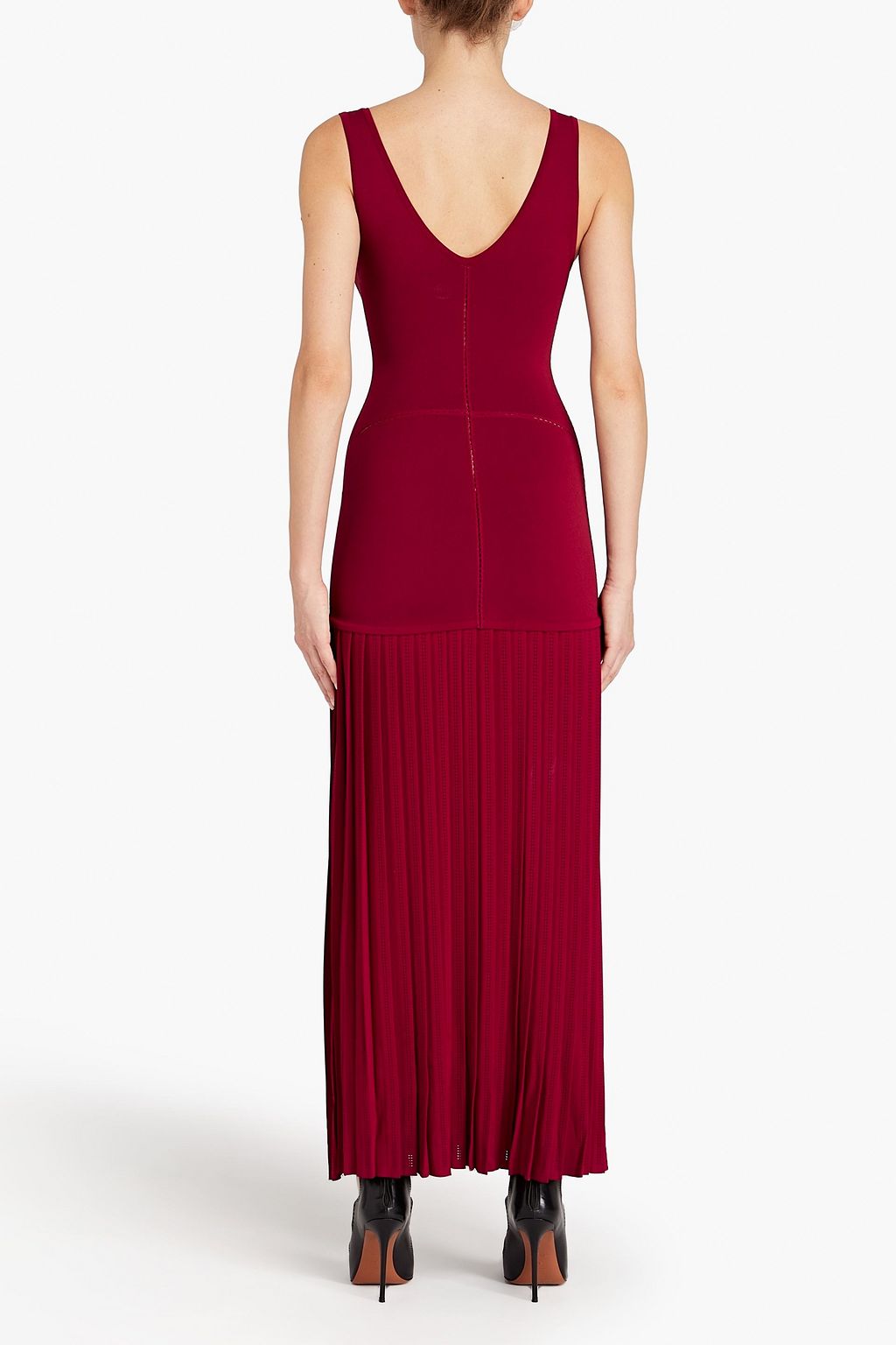 ALAÏA Charleston jersey-paneled pointelle-trimmed ponte maxi dress