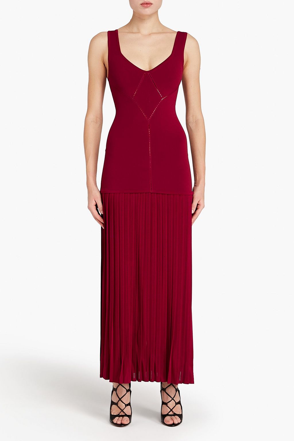 ALAÏA Charleston jersey-paneled pointelle-trimmed ponte maxi dress
