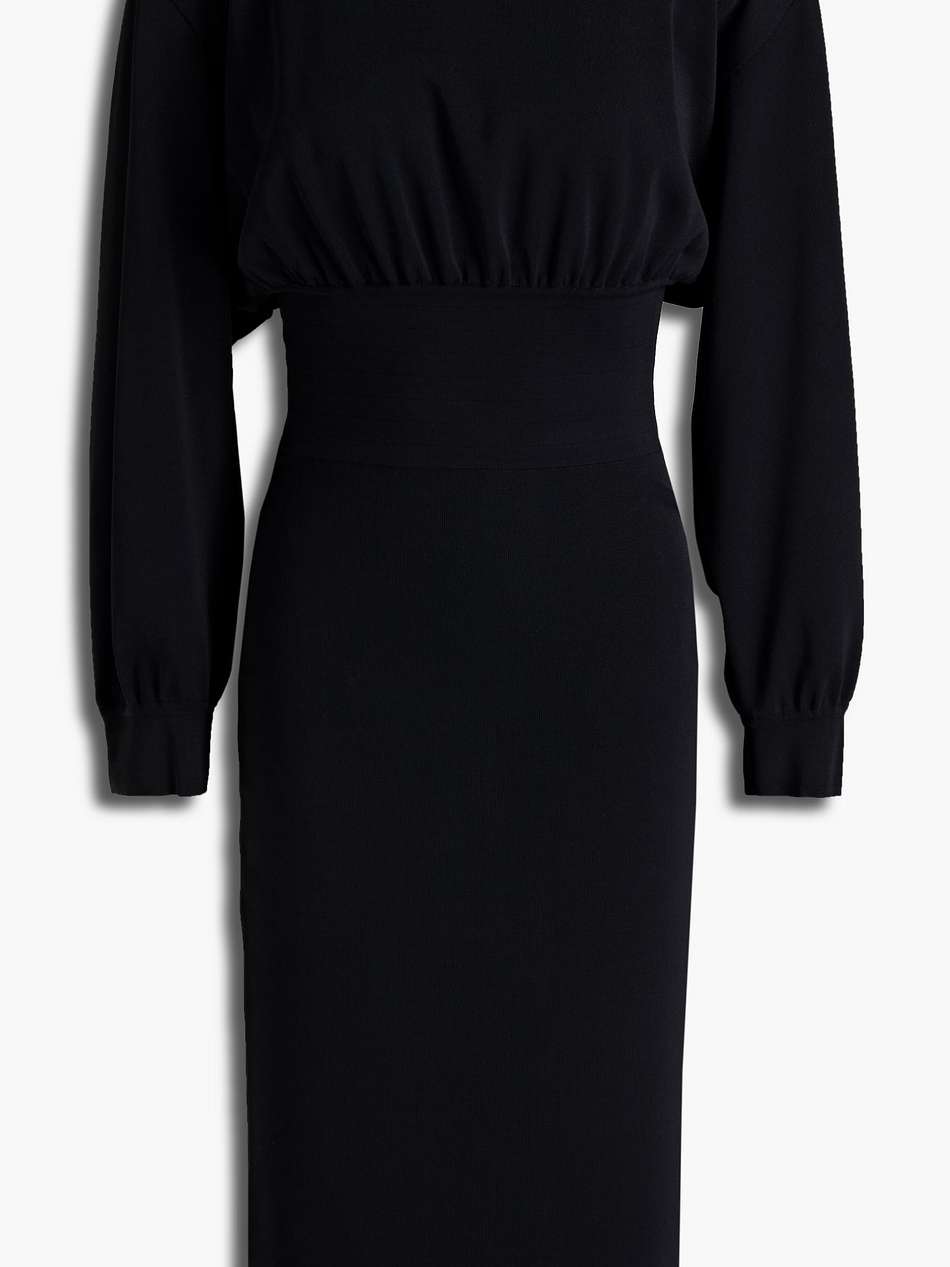 cutout gathered stretch-knit dress