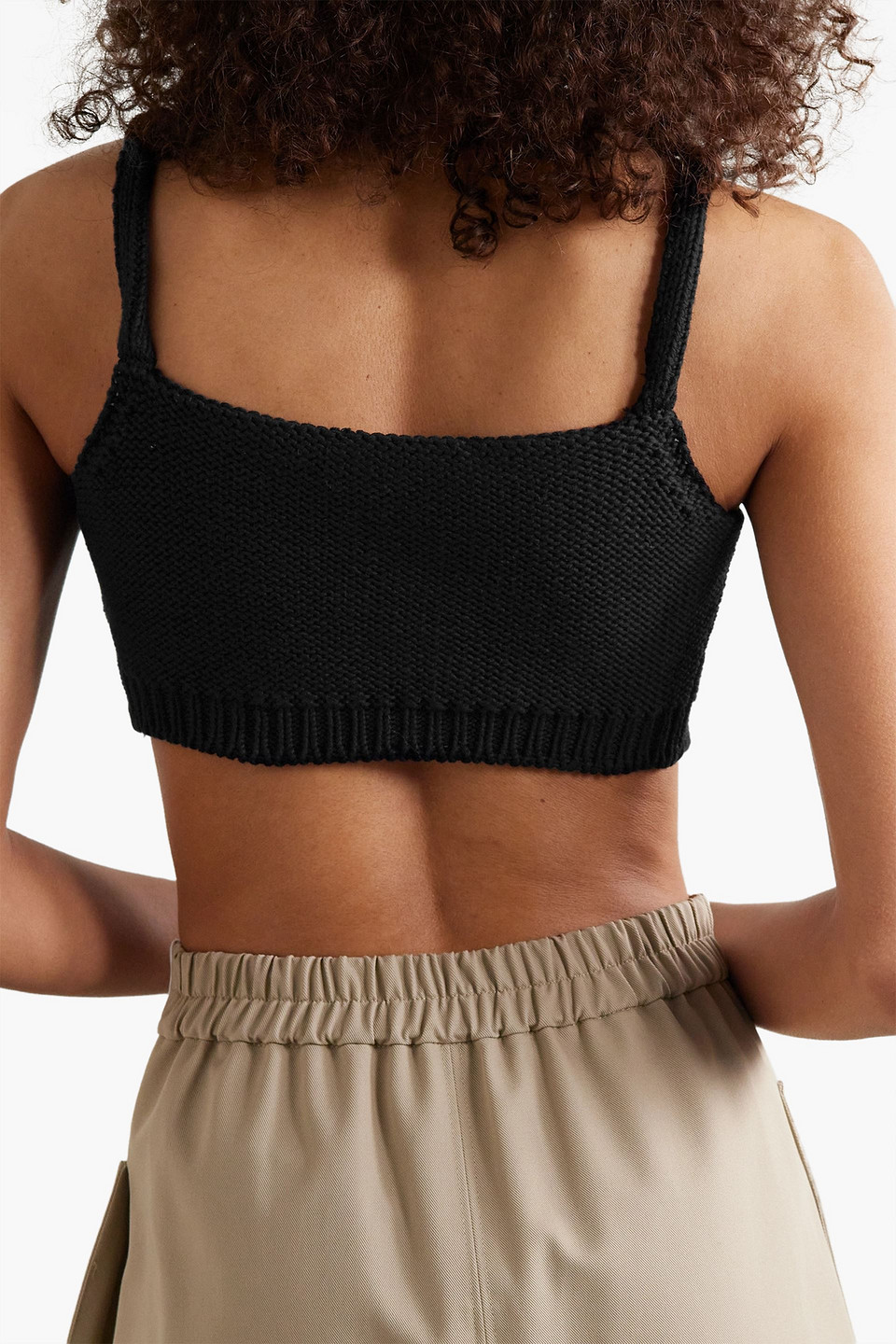 Shop Commission Cable-knit Cotton Bra Top In Black