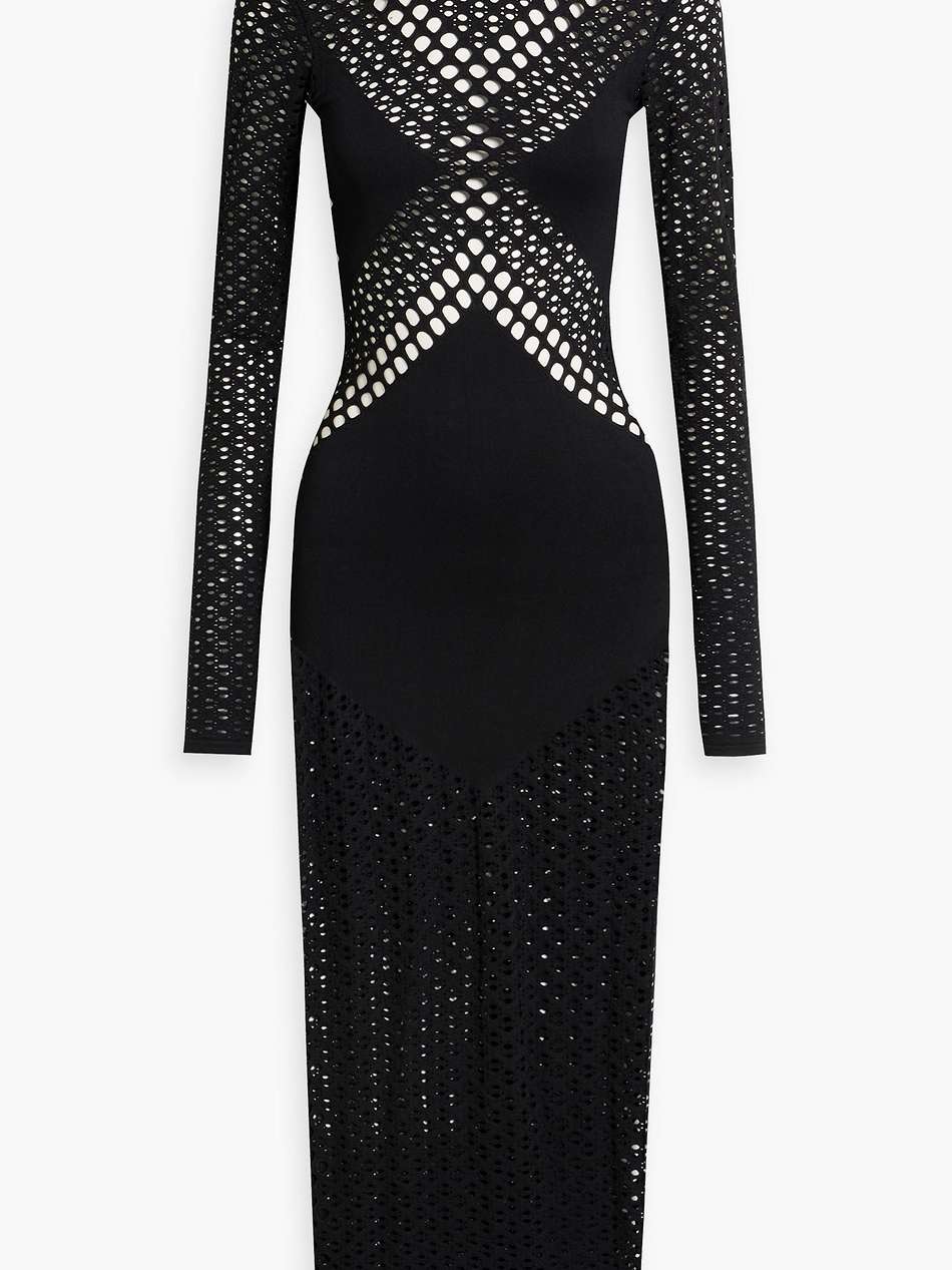open and stretch-knit turtleneck midi dress