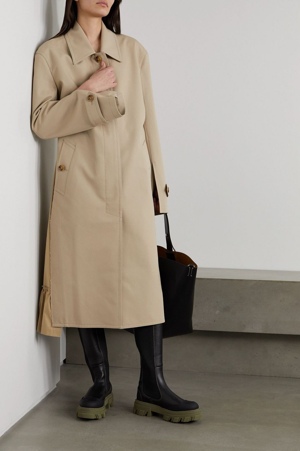 COMMISSION Versa ruffled poplin and cotton-gabardine trench coat