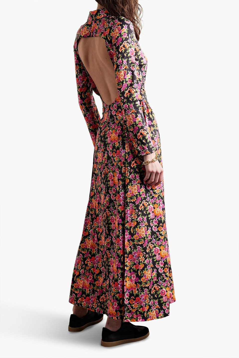  Commission - Dean Hemdkleid In Maxilänge Aus Stretch-crêpe Mit Floralem Print Und Rückenausschnitt - Schwarz - Us 0 