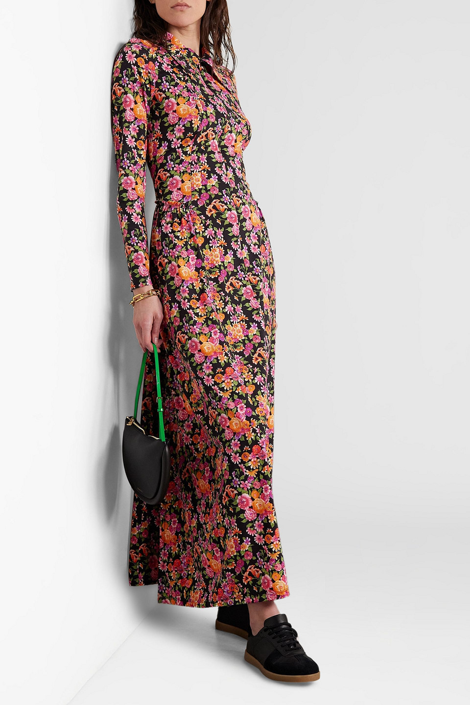  Commission - Dean Hemdkleid In Maxilänge Aus Stretch-crêpe Mit Floralem Print Und Rückenausschnitt - Schwarz - Us 0 