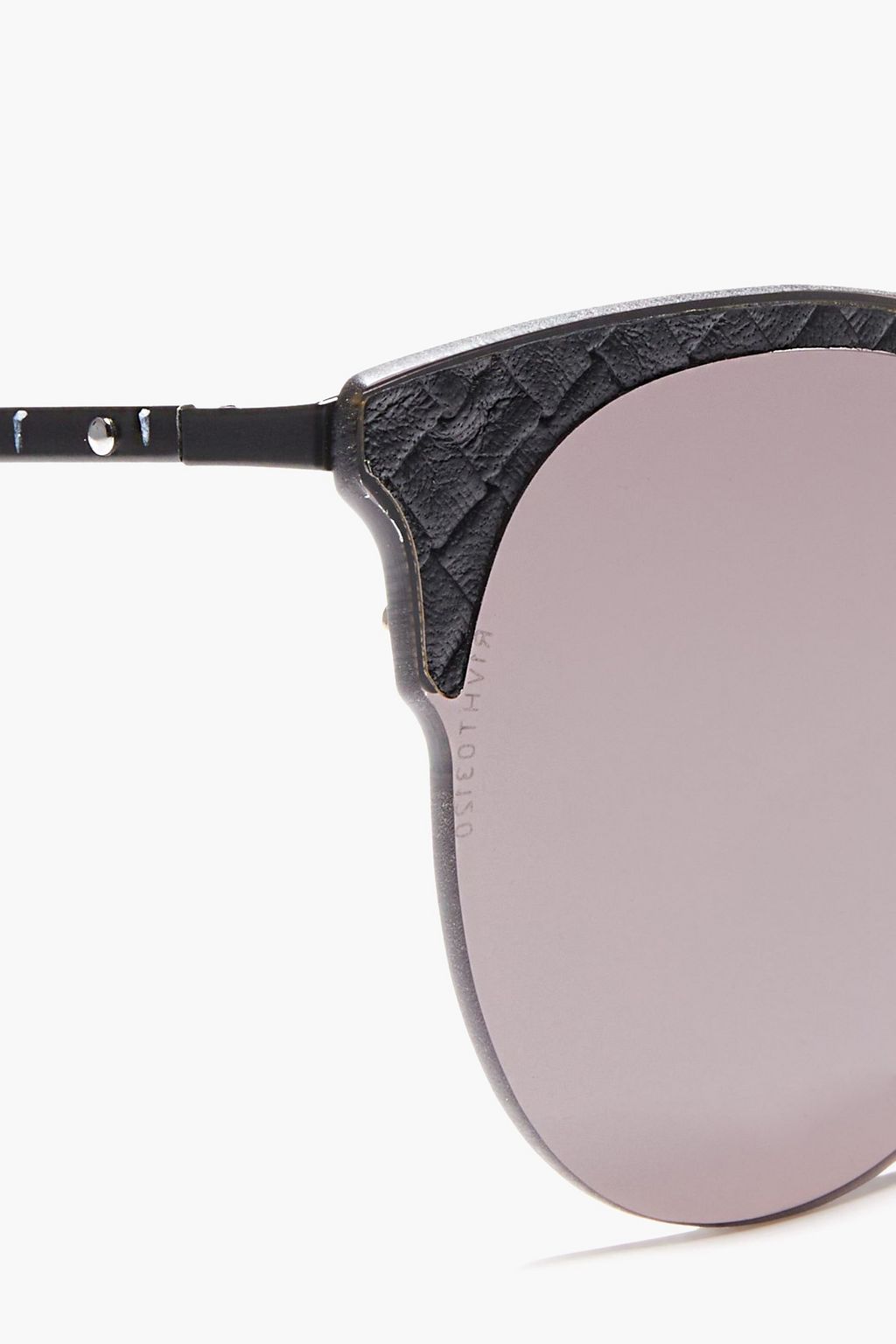 BOTTEGA VENETA D-frame leather-trimmed gunmetal-tone sunglasses