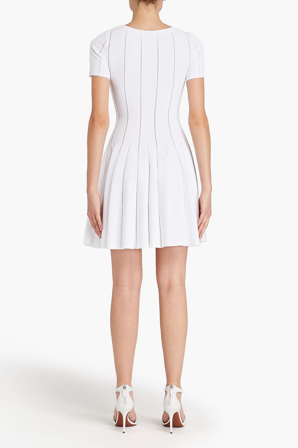 ALAÏA Lattice-trimmed textured stretch-knit mini dress