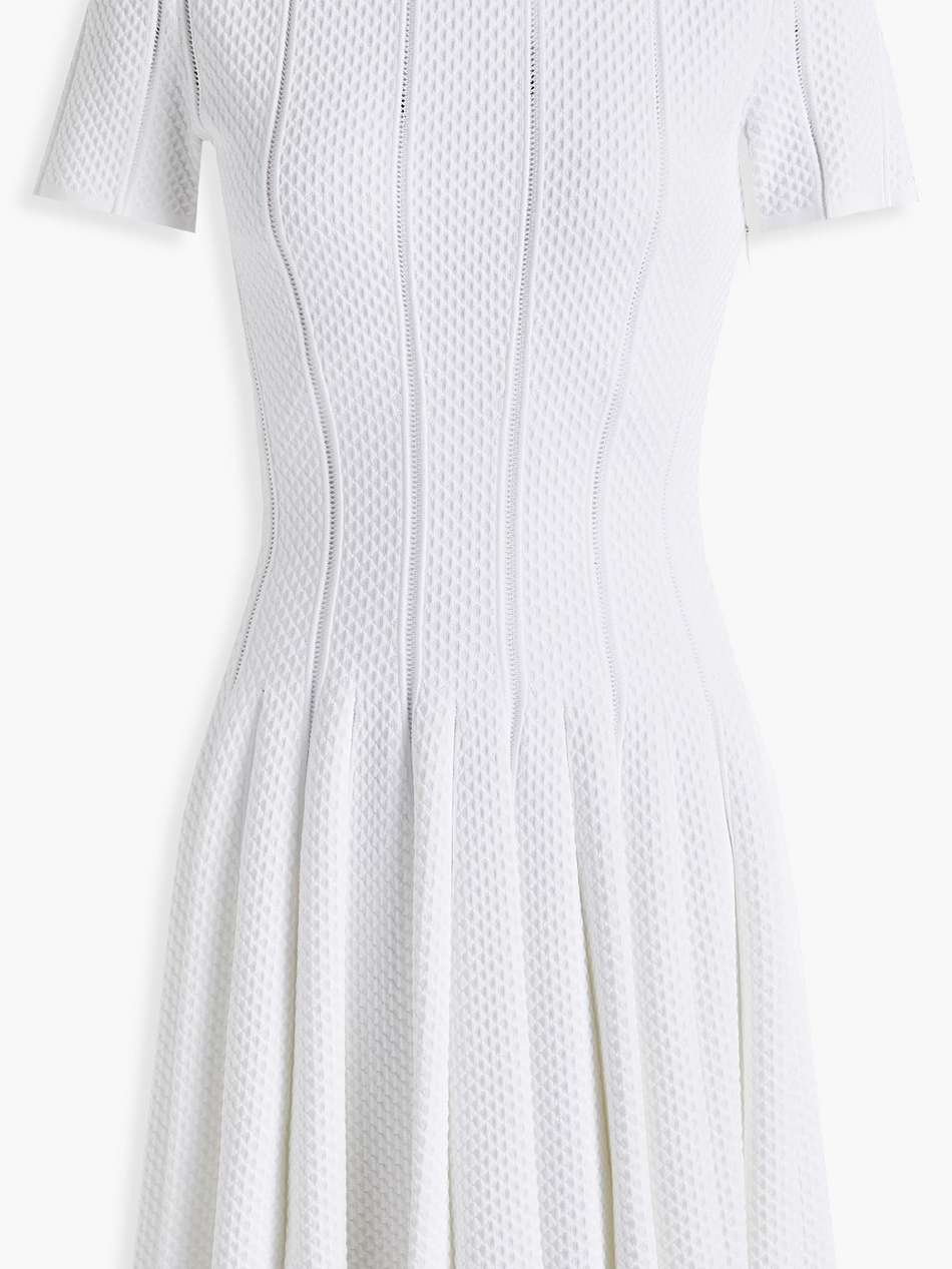 lattice-trimmed textured stretch-knit mini dress