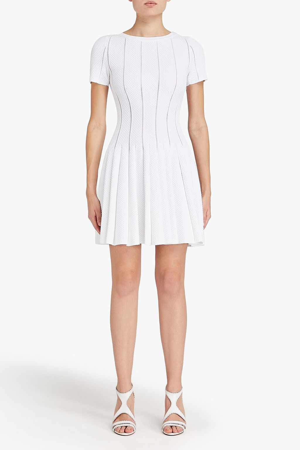 ALAÏA Lattice-trimmed textured stretch-knit mini dress