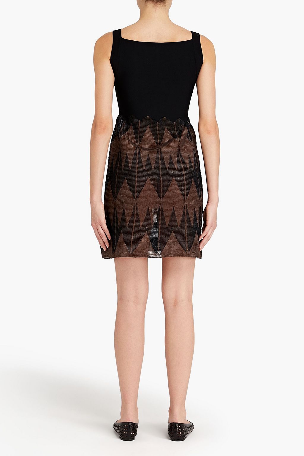 ALAÏA Two-tone faux raffia and stretch-knit mini dress