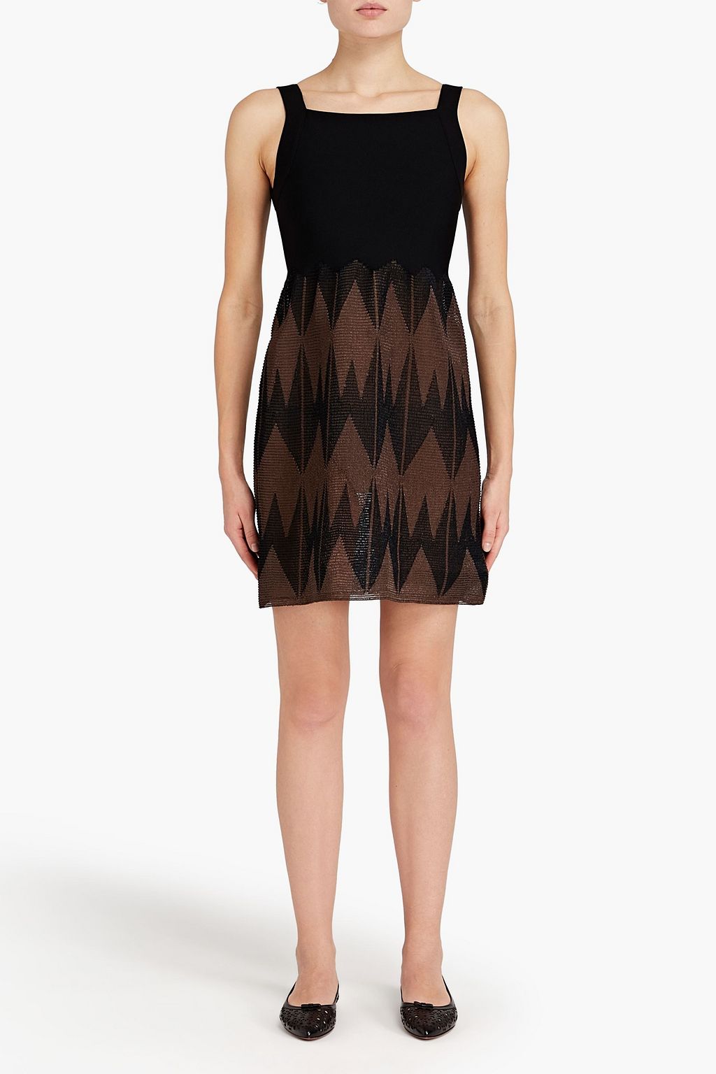 ALAÏA Two-tone faux raffia and stretch-knit mini dress