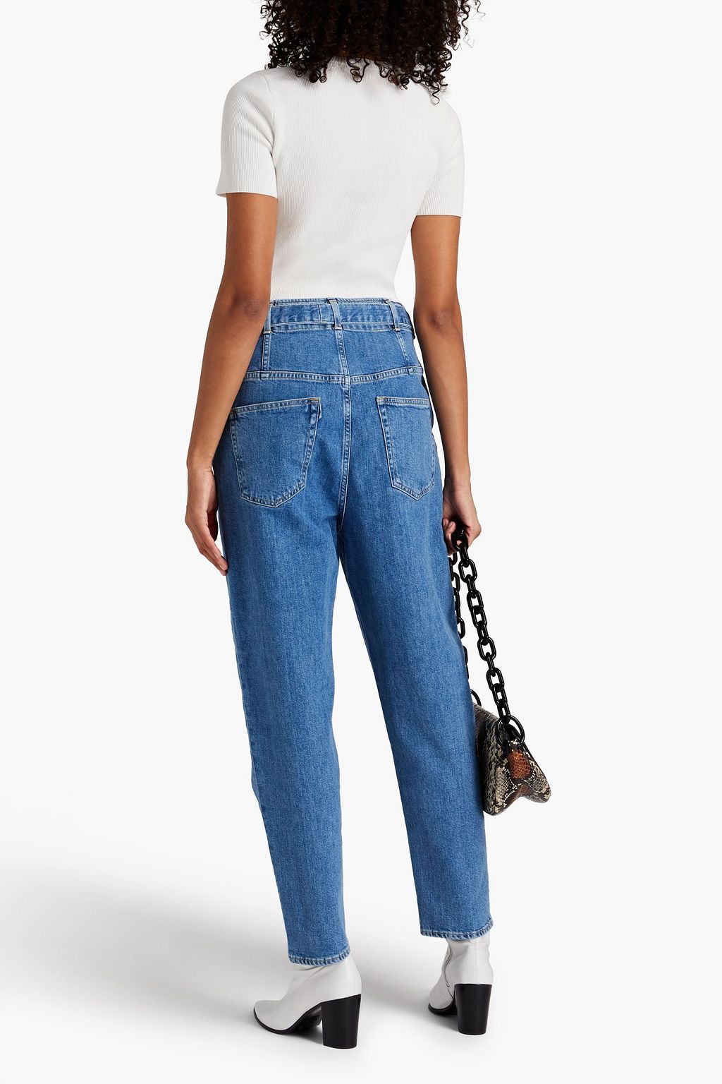 3X1 NYC Cropped belted high-rise tapered jeans
