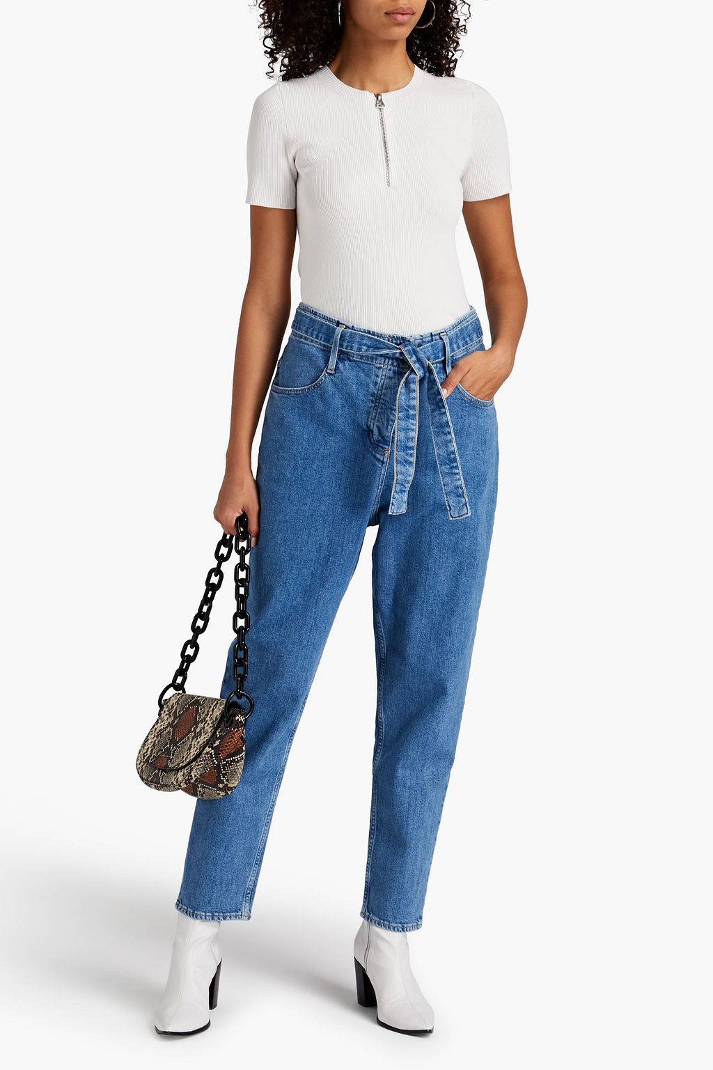 3X1 NYC Cropped belted high-rise tapered jeans