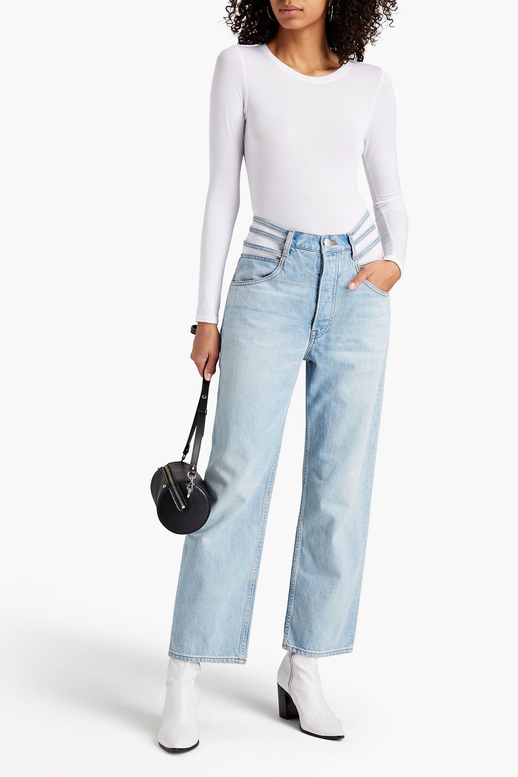 3X1 NYC Cropped striped high-rise straight-leg jeans