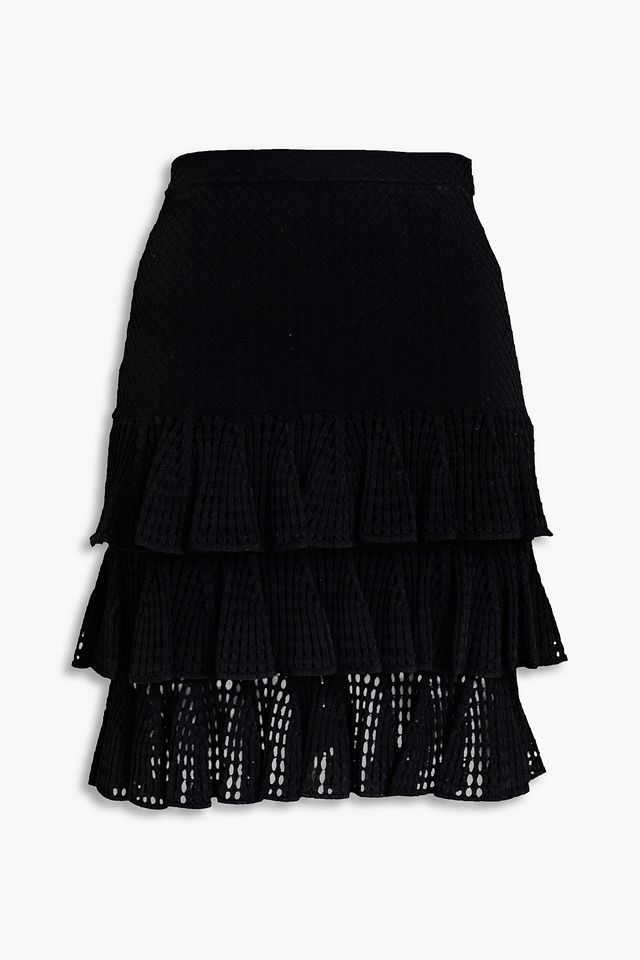 Tiered open and jacquard-knit mini skirt