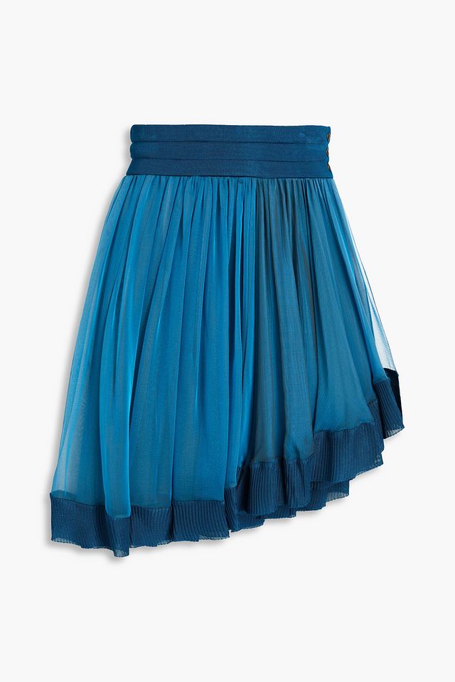 Asymmetric gathered silk-voile mini skirt