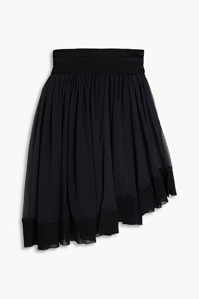 Asymmetric gathered silk-voile mini skirt