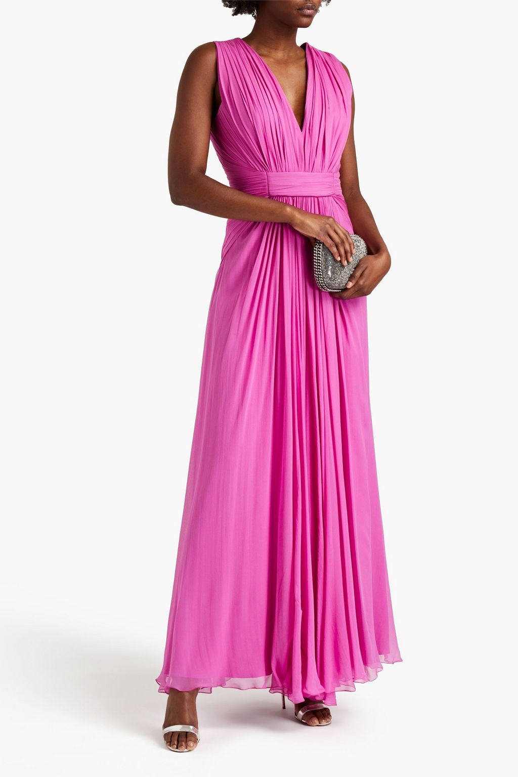ALBERTA FERRETTI Gathered silk-georgette gown