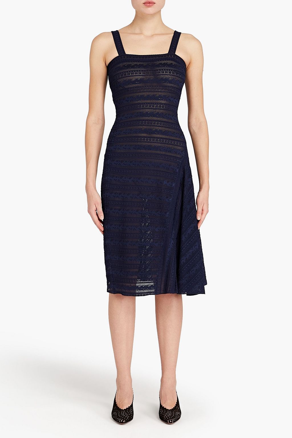 ALAÏA Pointelle-trimmed crochet-knit dress