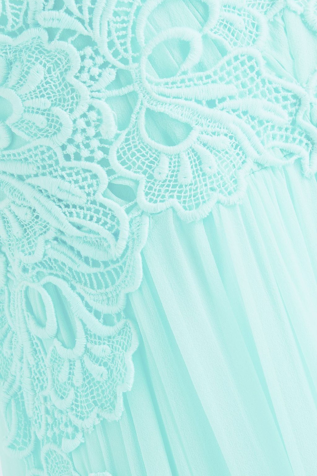 ALBERTA FERRETTI Lace-trimmed gathered silk-chiffon maxi dress