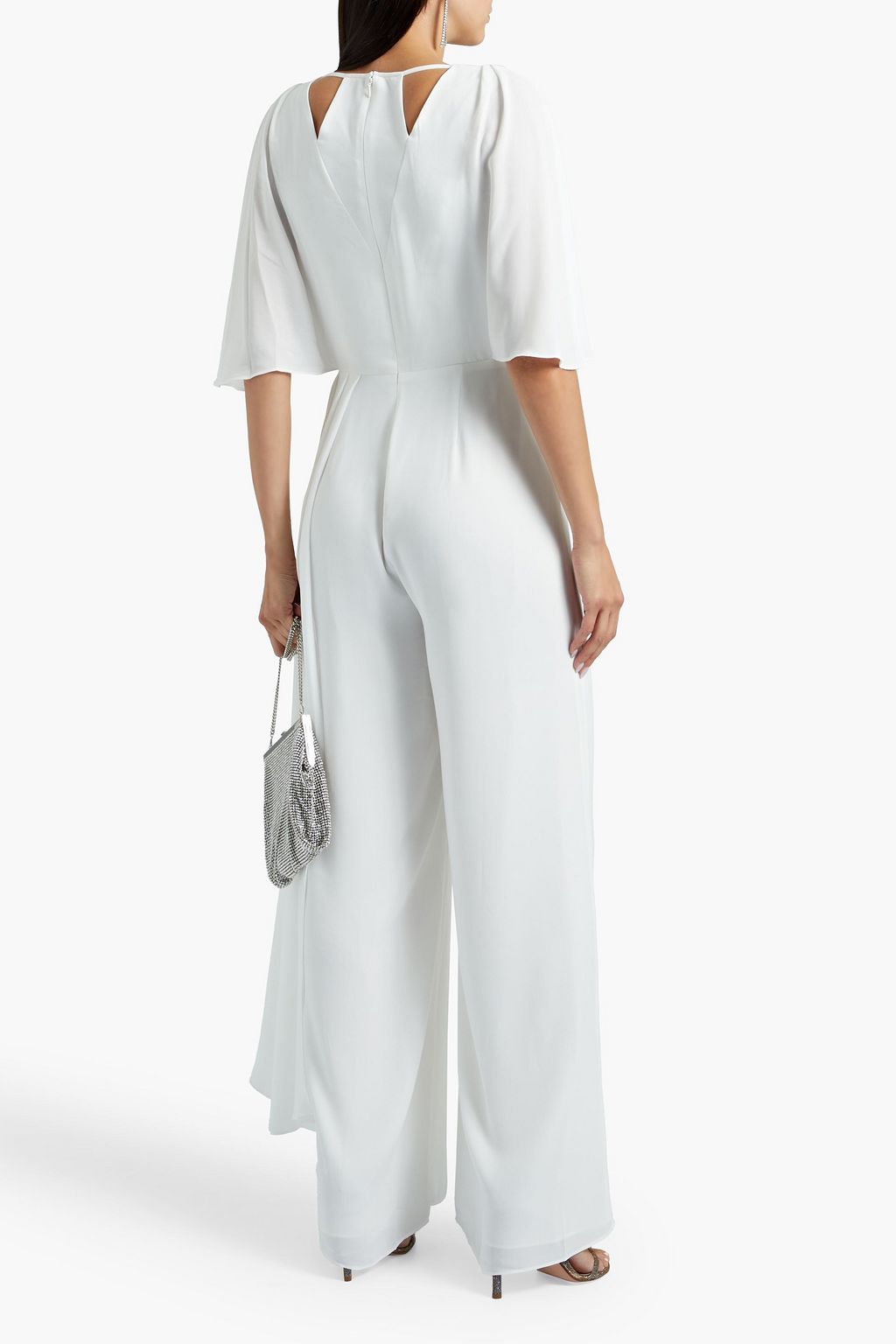 HALSTON Draped cutout crepe wide-leg jumpsuit