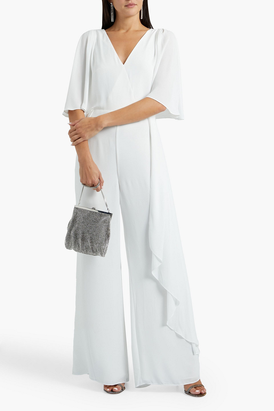 Halston Draped Cutout Crepe Wide-leg Jumpsuit In White