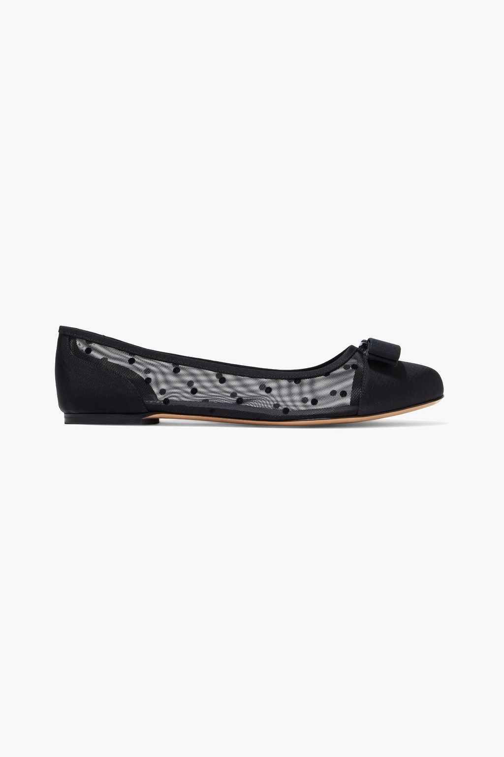 FERRAGAMO Varina bow-embellished flocked mesh and grosgrain ballet